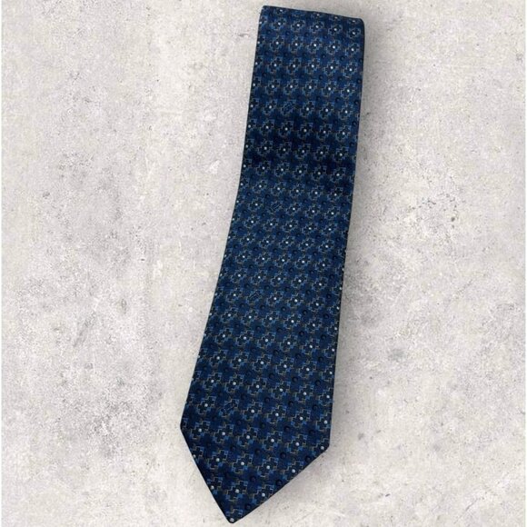 EMILIO PUCCI Silk Tie ITALY XL Navy Brown Blue Geometric W:3.5" EUC - Picture 1 of 5
